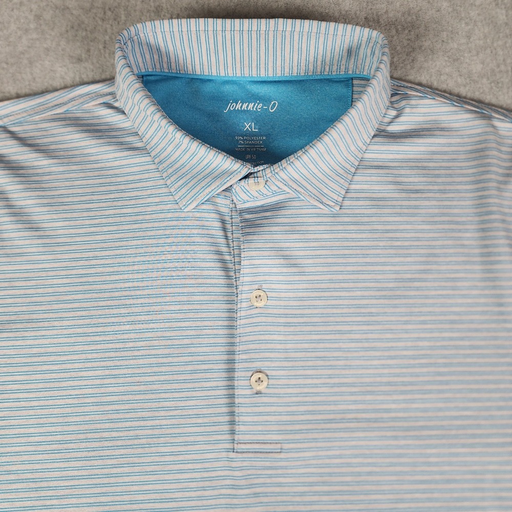 johnnie-O Men's Light Blue and White Striped Casual Button Down Shirt